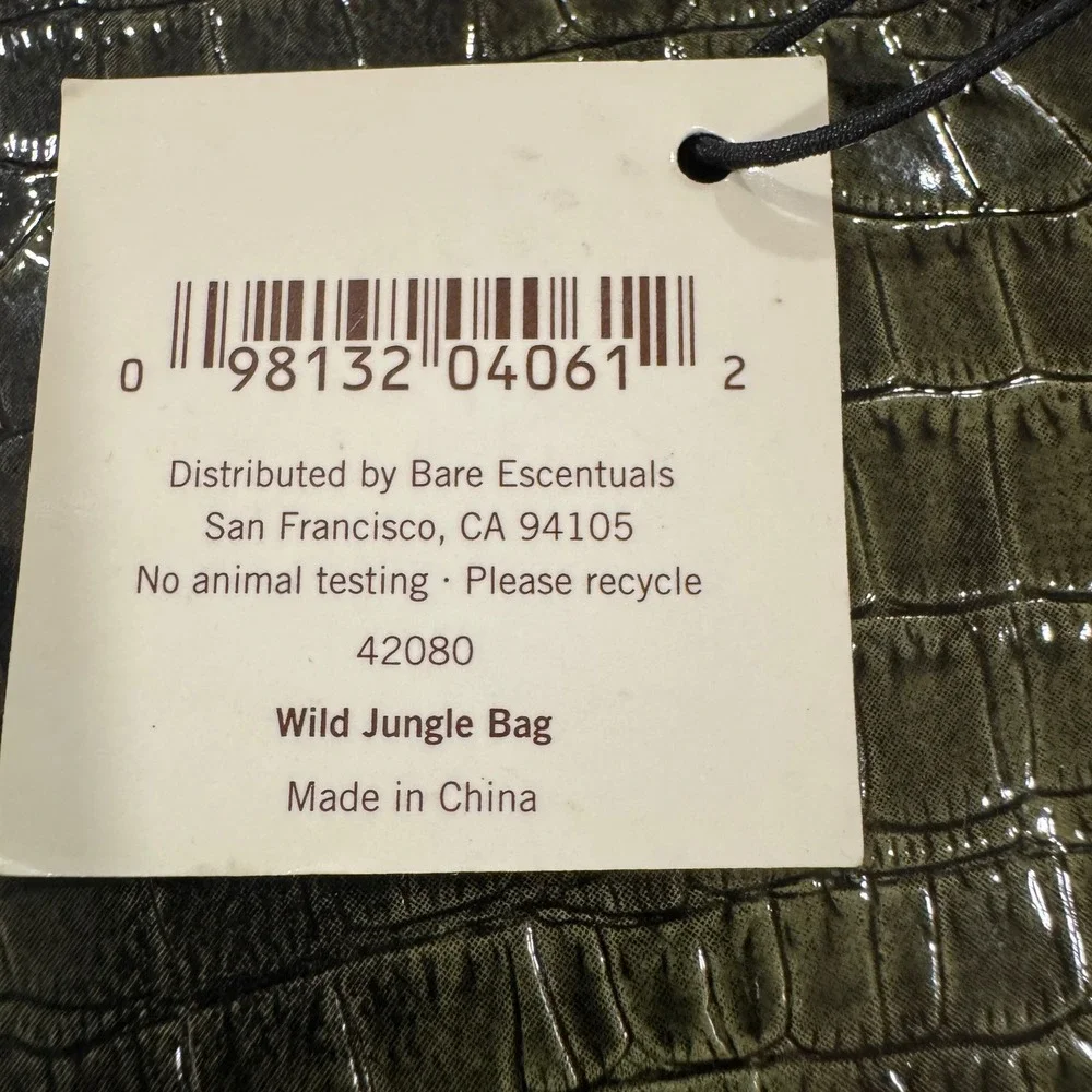 Bare Escentuals Wild Jungle Bag Olive Green Faux Croc Makeup Organizer Vintage